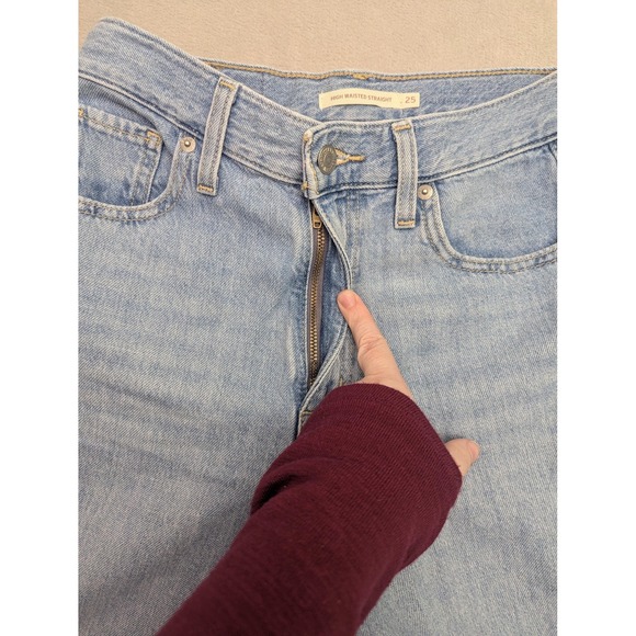 Levis High Waisted Straight Jeans Womens 25 Blue Light Wash Y2K Stretch Denim - Picture 4 of 15